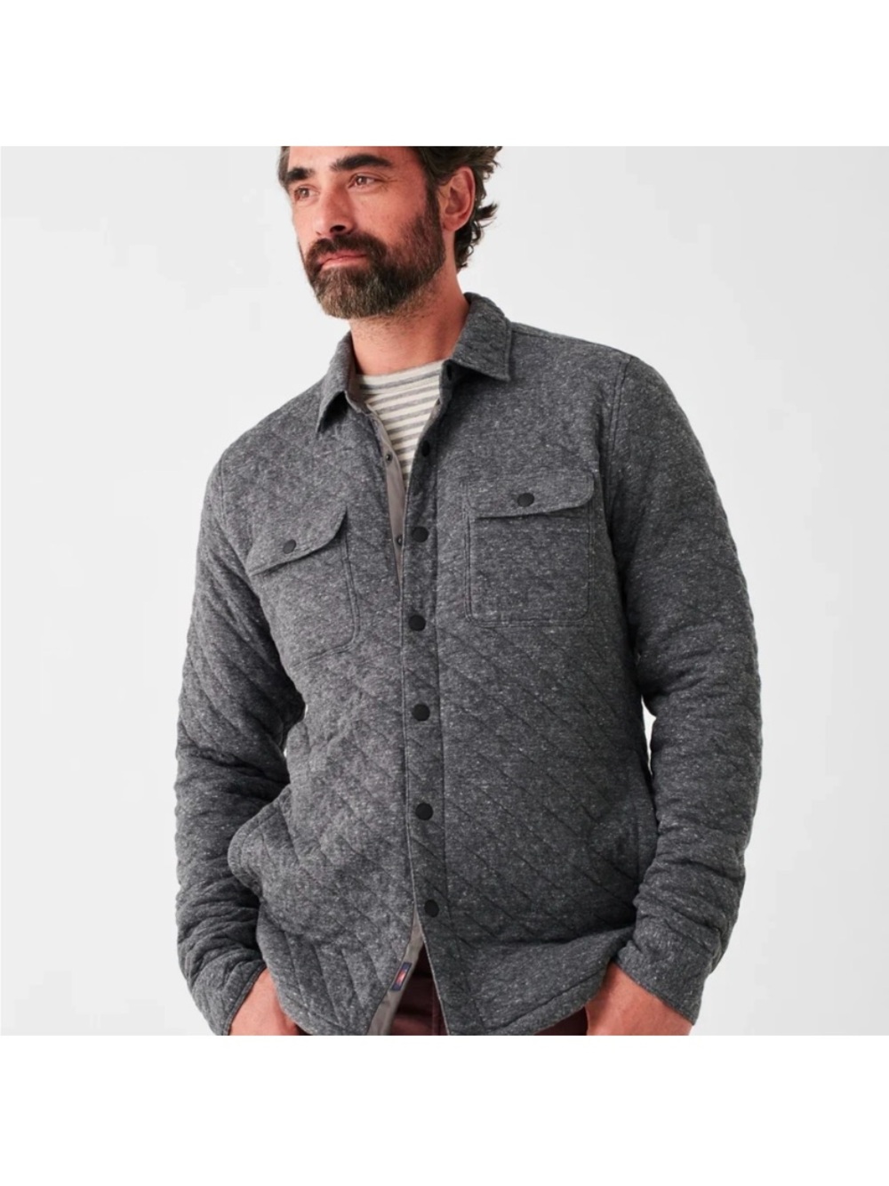 Faherty Men's Epic Charcoal Quilted Shirt Jacket Fleece XXL